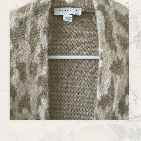NWT TOPSHOP Leopard Print Longline Open Front Cardigan -Size Small - Cream/Tan - Picture 5 of 8